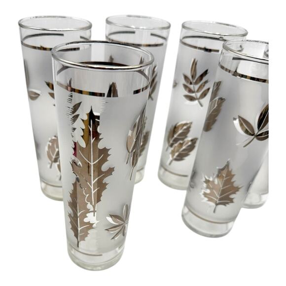 Libbey Silver Leaf 7” Tom Collins Glasses Tumbler Set of 6 Frosted Vintage 1960s - Picture 6 of 8